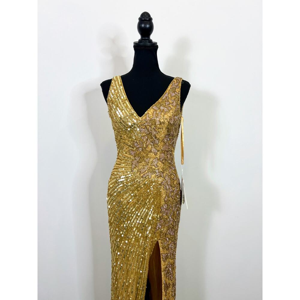 Mac‎ Duggal Gold Sequin Slit Gown Size 2 - Picture 3 of 9